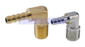 Hose Tail 90 Deg Elbow - Brass BSPT 1/8